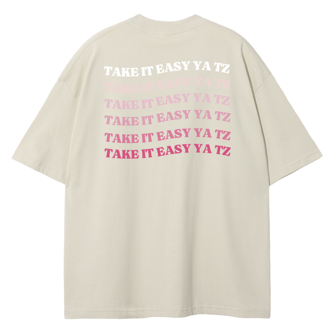 Cream Oversized Unisex T-shirt - Take it EZ Ya TZ