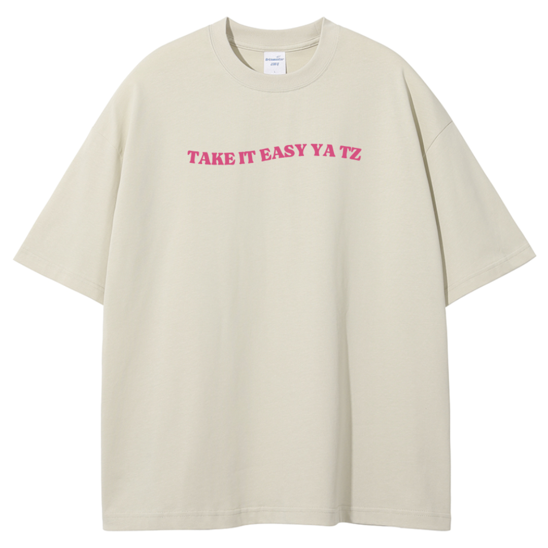 Cream Oversized Unisex T-shirt - Take it EZ Ya TZ